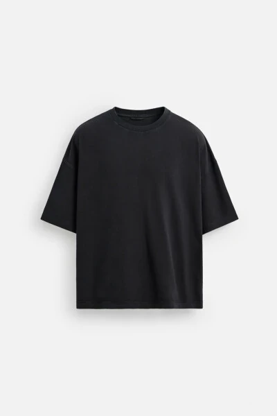 BASIC YIKANMIŞ OVERSIZE TİŞÖRT-Antrasit grisi - 6