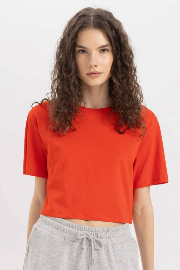 Boxy Fit Crew Neck Cotton Short Sleeve T-Shirt Red - 5