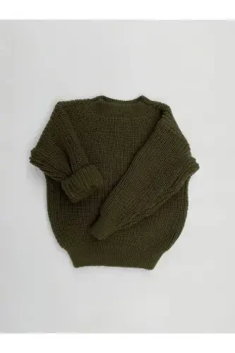 Boy Baby-boy /girl Baby-girl Crew Neck Oversize Knitted Sweater-Khaki - 3