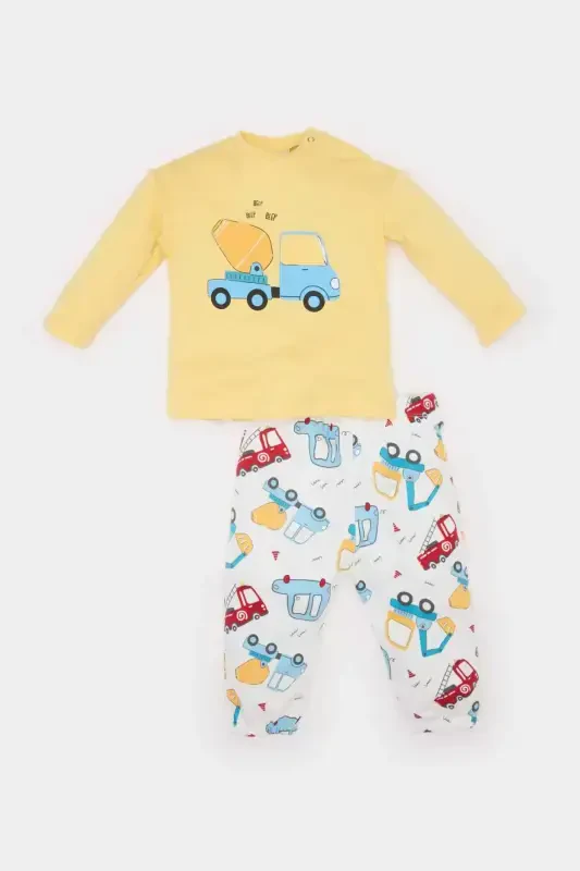Boy Baby Car Print 2-Piece Set Long Sleeve Waffle T-Shirt Elastic Waist Bottom E2396a525sp - 1
