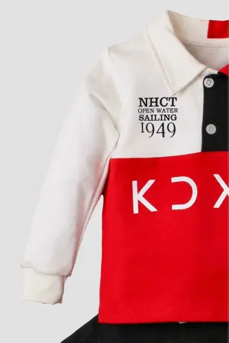 Boy Baby Cotton Polo Suit Pants Top Two Piece Set Wedding Birthday Engagement Marriage Feast-Red - 4