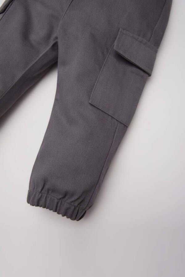 Boy Baby Elastic Waist Cuffed Pocketed Gabardine Pants Gray - 3