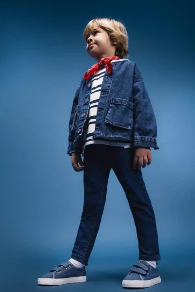 Boy Baby Elastic Waist Straight Leg Basic Plain Jean Pants-Mint Blue - DEFACTO