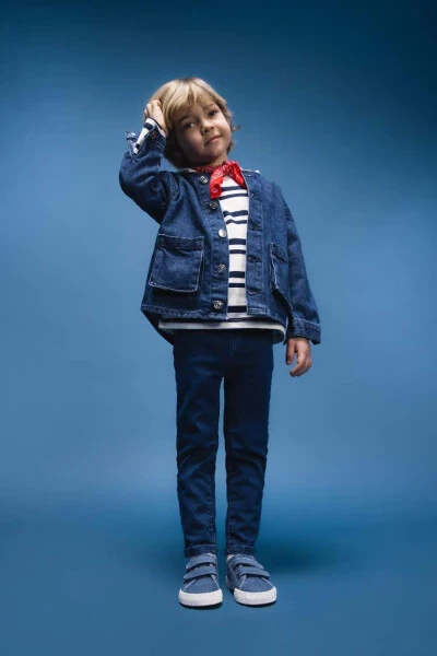 Boy Baby Elastic Waist Straight Leg Basic Plain Jean Pants-Mint Blue - DEFACTO (1)