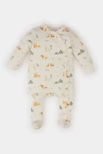 Boy Baby Newborn Safari Print Footed Long Sleeve Cotton Romper E6042A5NS - 1
