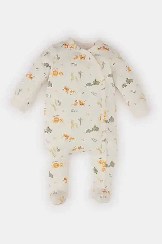 Boy Baby Newborn Safari Print Footed Long Sleeve Cotton Romper E6042A5NS - 1