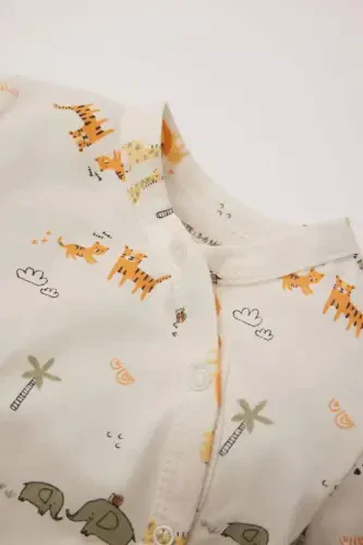 Boy Baby Newborn Safari Print Footed Long Sleeve Cotton Romper E6042A5NS - DEFACTO (1)