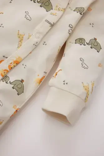Boy Baby Newborn Safari Print Footed Long Sleeve Cotton Romper E6042A5NS - 3
