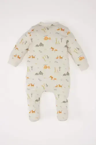 Boy Baby Newborn Safari Print Footed Long Sleeve Cotton Romper E6042A5NS - 4