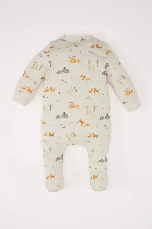 Boy Baby Newborn Safari Print Footed Long Sleeve Cotton Romper E6042A5NS - 4