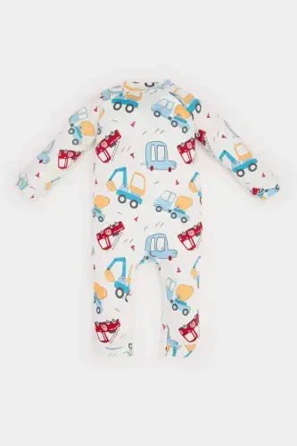 Boy Baby Newborn Vehicle Print Long Sleeve Waffle Romper E2395A525SP - 1