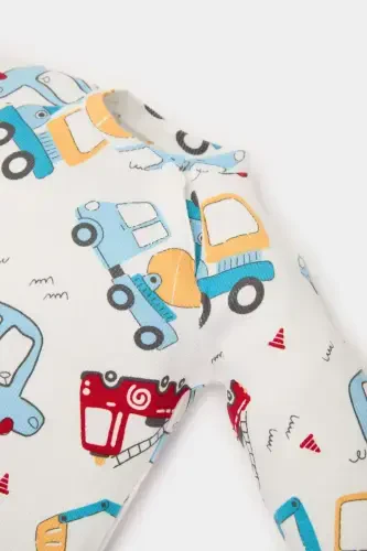 Boy Baby Newborn Vehicle Print Long Sleeve Waffle Romper E2395A525SP - 2