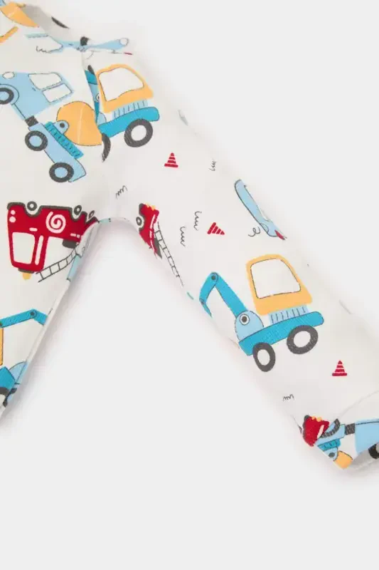 Boy Baby Newborn Vehicle Print Long Sleeve Waffle Romper E2395A525SP - 3