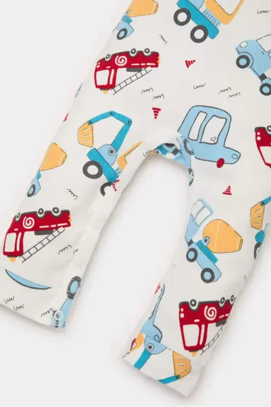 Boy Baby Newborn Vehicle Print Long Sleeve Waffle Romper E2395A525SP - 4