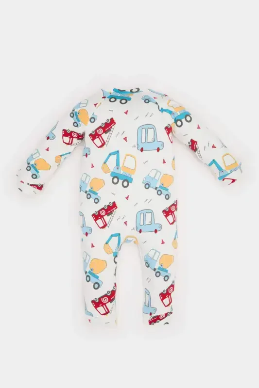 Boy Baby Newborn Vehicle Print Long Sleeve Waffle Romper E2395A525SP - 5