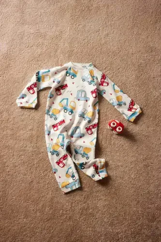 Boy Baby Newborn Vehicle Print Long Sleeve Waffle Romper E2395A525SP - 6