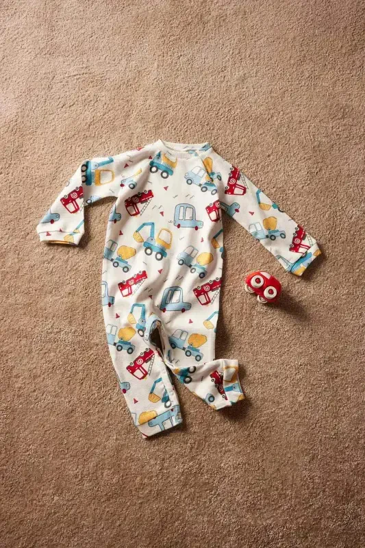 Boy Baby Newborn Vehicle Print Long Sleeve Waffle Romper E2395A525SP - 6