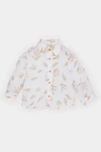 Boy Baby Patterned Flamed Poplin Long Sleeve Shirt-Sand - 1