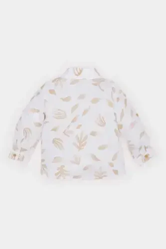 Boy Baby Patterned Flamed Poplin Long Sleeve Shirt-Sand - 4