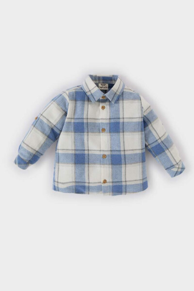 Baby Boy Plaid Flannel Long Sleeve Shirt-Blue - DEFACTO