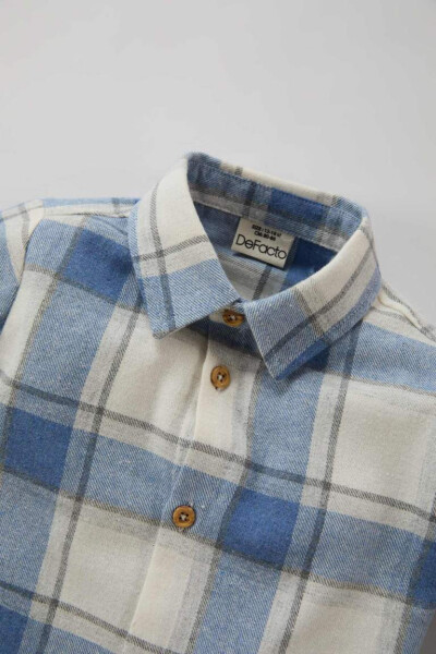 Baby Boy Plaid Flannel Long Sleeve Shirt-Blue - DEFACTO (1)