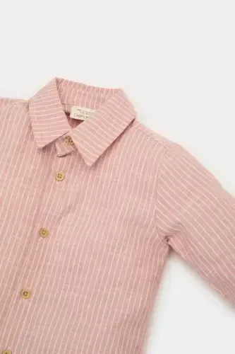 Boy Baby Poplin Long Sleeve Striped Shirt-Light Rose - DEFACTO (1)