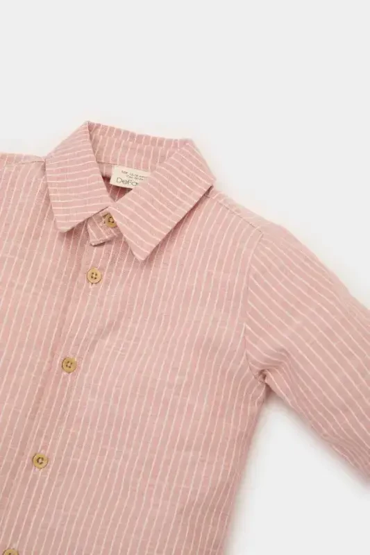 Boy Baby Poplin Long Sleeve Striped Shirt-Light Rose - 2