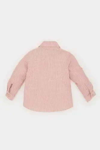 Boy Baby Poplin Long Sleeve Striped Shirt-Light Rose - 4