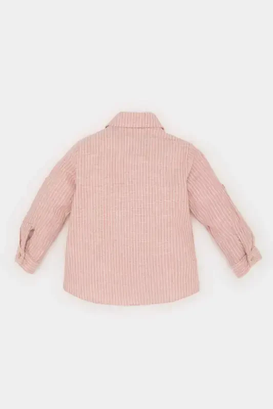 Boy Baby Poplin Long Sleeve Striped Shirt-Light Rose - 4