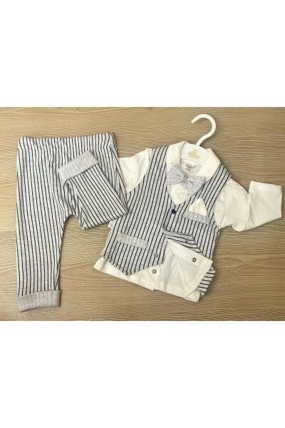 Boy Baby Striped 4-Piece Stylish Suit Set Gray - Modazone