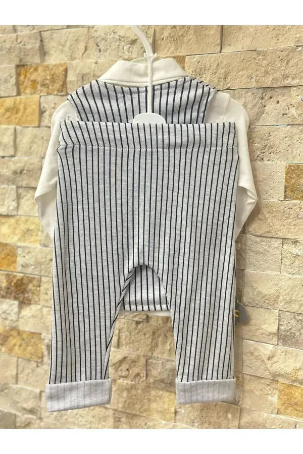 Boy Baby Striped 4-Piece Stylish Suit Set Gray - 4