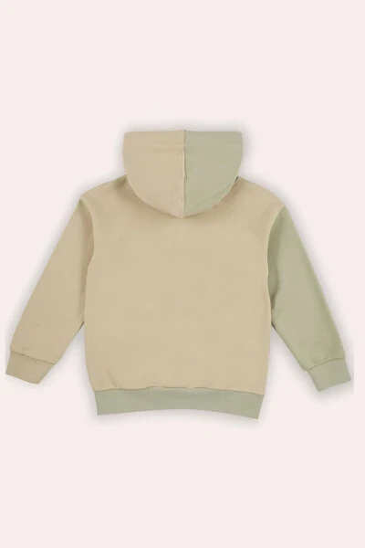 Boy Contrast Panel Hoodie Beige Sweatshirt - PANÇO (1)