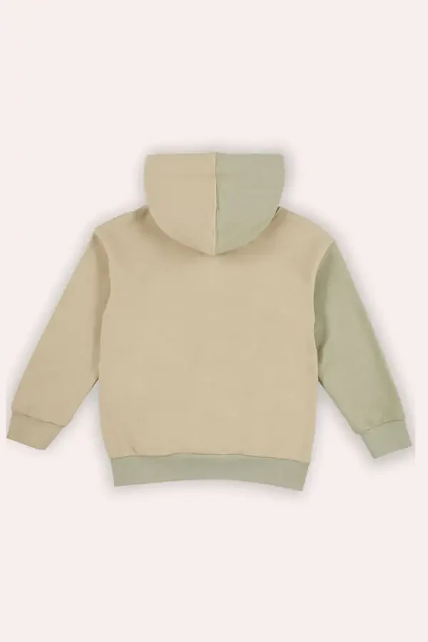 Boy Contrast Panel Hoodie Beige Sweatshirt - 2