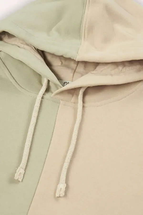 Boy Contrast Panel Hoodie Beige Sweatshirt - 3