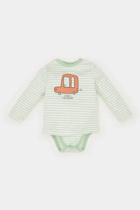 Boy E2456A525SP, Newborn Baby Boy Long Sleeve Snap Button Bodysuit with Vehicle Print on Bicycle Collar - DEFACTO