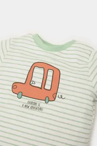 Boy E2456A525SP, Newborn Baby Boy Long Sleeve Snap Button Bodysuit with Vehicle Print on Bicycle Collar - 2