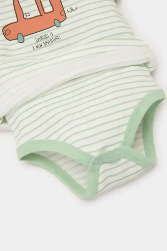 Boy E2456A525SP, Newborn Baby Boy Long Sleeve Snap Button Bodysuit with Vehicle Print on Bicycle Collar - 3