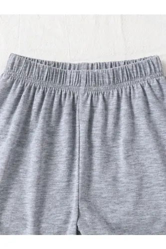 Boy-Girl Child NewYork Cool Bear Printed Knitted Shorts T-Shirt Set-Gray - 3