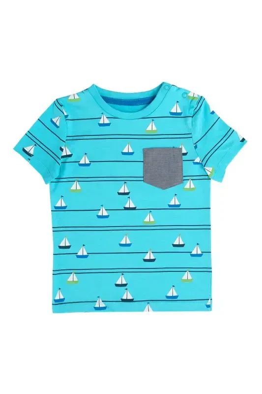 BOY SAILING PATTERN POCKET T-SHIRT-blue - 1