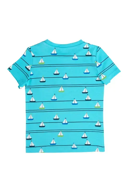 BOY SAILING PATTERN POCKET T-SHIRT-blue - 2