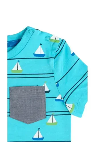 BOY SAILING PATTERN POCKET T-SHIRT-blue - 3