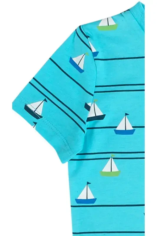 BOY SAILING PATTERN POCKET T-SHIRT-blue - 4