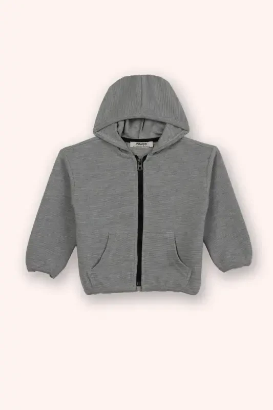 Boy Zip-Up Hoodie Grey-Melange Sweatshirt - PANÇO