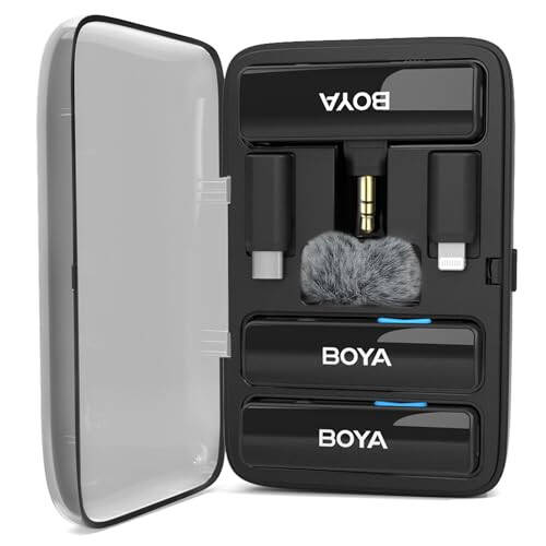 BOYA BOYALINK iPhone Android Kamera İçin Kablosuz El Kravat Mikrofonu, Her Şey Dahil Kravat Çift Mikrofon Sistemi & Şimşek & USB-C Girişleri & Akıllı Telefonlar DSLR YouTube Facebook Canlı Yayın İçin Pil Kılıfı - 9