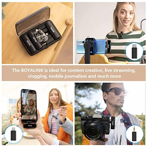 BOYA BOYALINK Wireless Lavalier Microphone for iPhone Android Camera Vlogging, All-in-One Lapel Dual Mic System & Lightning & USB-C Inputs & Battery Case for Smartphones DSLR YouTube Facebook Live - 3