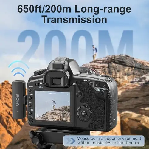 BOYA BY-V4 Wireless Microphones for Cameras DSLR Camcorder with Charging case, 12H Battery Life, 650ft Range, 4-Channel Omnidirectional Noise Canceling Lavalier Mic for Live Streaming Vlog - 4