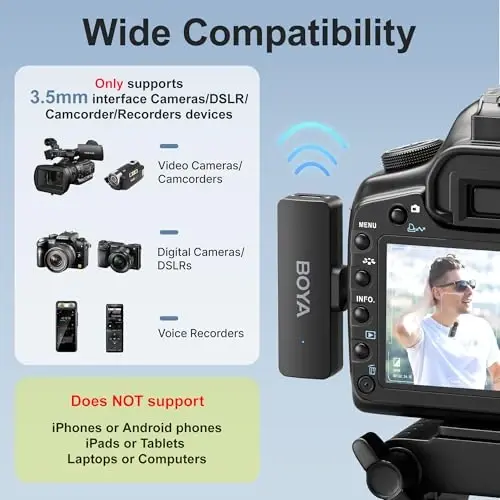 BOYA BY-V4 Wireless Microphones for Cameras DSLR Camcorder with Charging case, 12H Battery Life, 650ft Range, 4-Channel Omnidirectional Noise Canceling Lavalier Mic for Live Streaming Vlog - 5