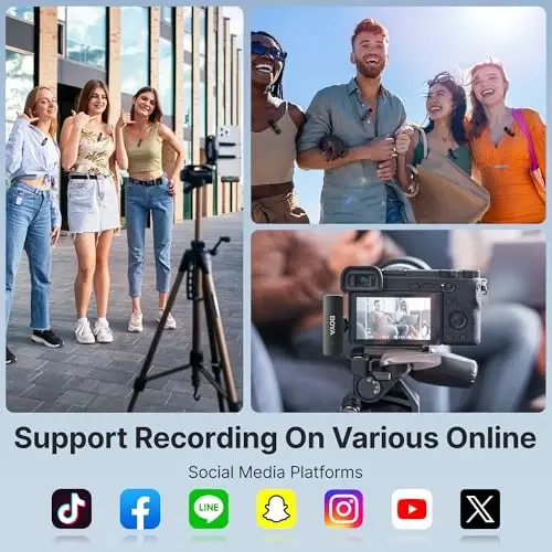 BOYA BY-V4 Wireless Microphones for Cameras DSLR Camcorder with Charging case, 12H Battery Life, 650ft Range, 4-Channel Omnidirectional Noise Canceling Lavalier Mic for Live Streaming Vlog - 6