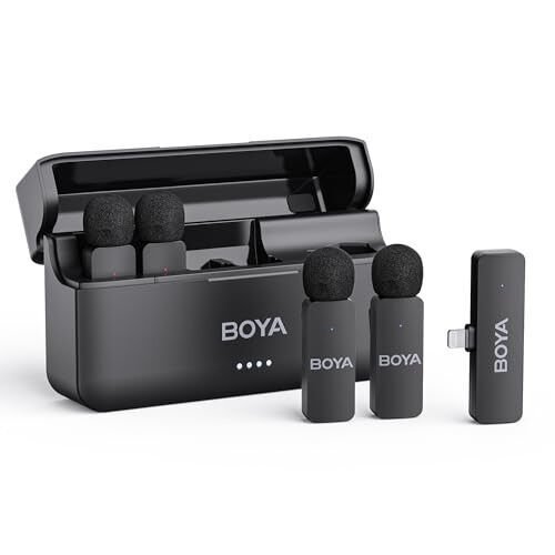 BOYA BY-V4D Wireless Lavalier Microphone for iPhone iPad with Charging case, 18H Battery Life, 650ft Range, 4-Channel Omnidirectional Noise Canceling Lapel Mics for Video Recording Interview Vlog - 1