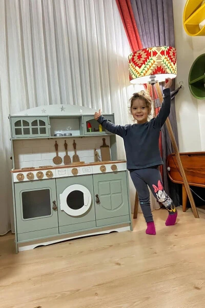 Bo'yalgan Yog'och O'yinchoq Oshxona Servis To'plami Va 1 LED Yoritish Sovg'a - Modazone